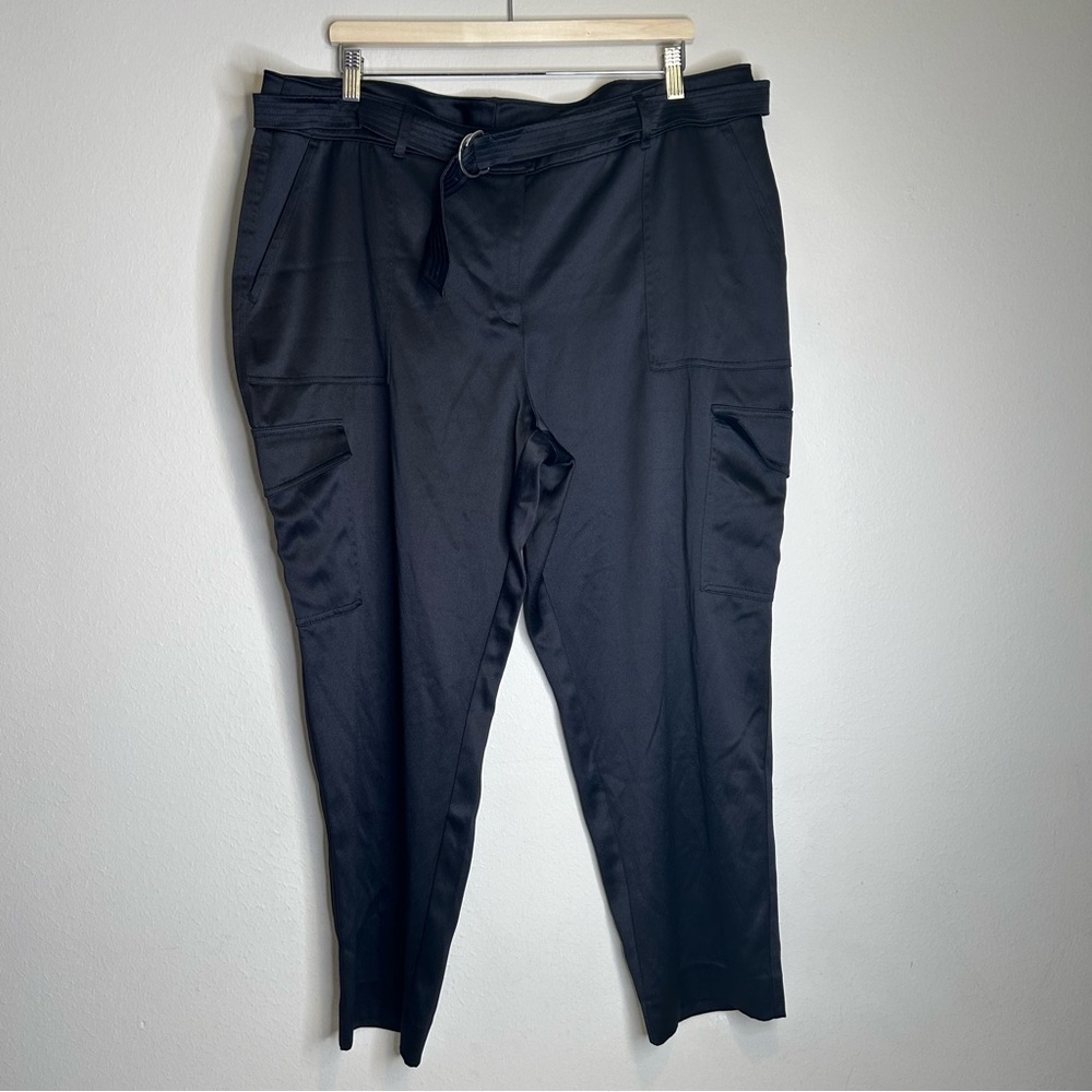 CHICO'S Slim Leg Satin Belted Utility Cargo Pants Size 3.5R US 18R